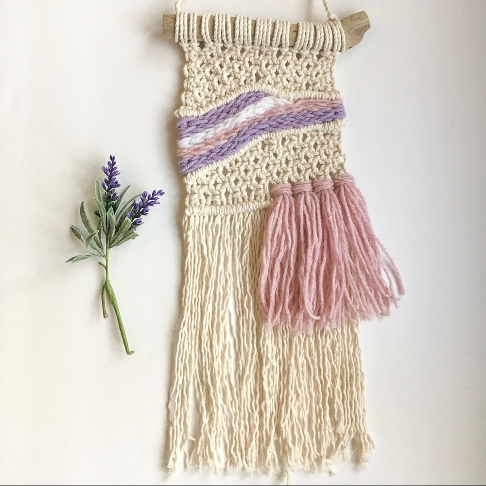 Handmade Boho Macrame Wall Hanging Purple Pink